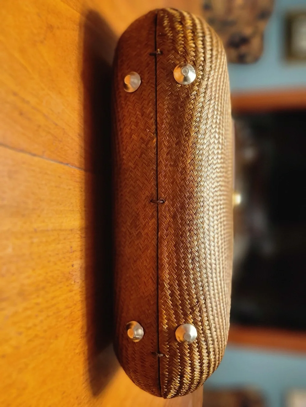 Handwoven Buri Palm NWOT Top Handle Bag • Made in Philippines • Brown Structured